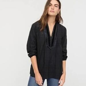 J.Crew Black Label Medium Plaid Velvet V-Neck Shirt Green Navy Lux